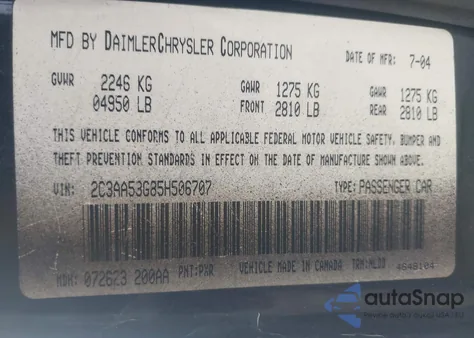 2005 Chrysler 300 Touring from USA, damaged, VIN 2C3AA53G85H506707